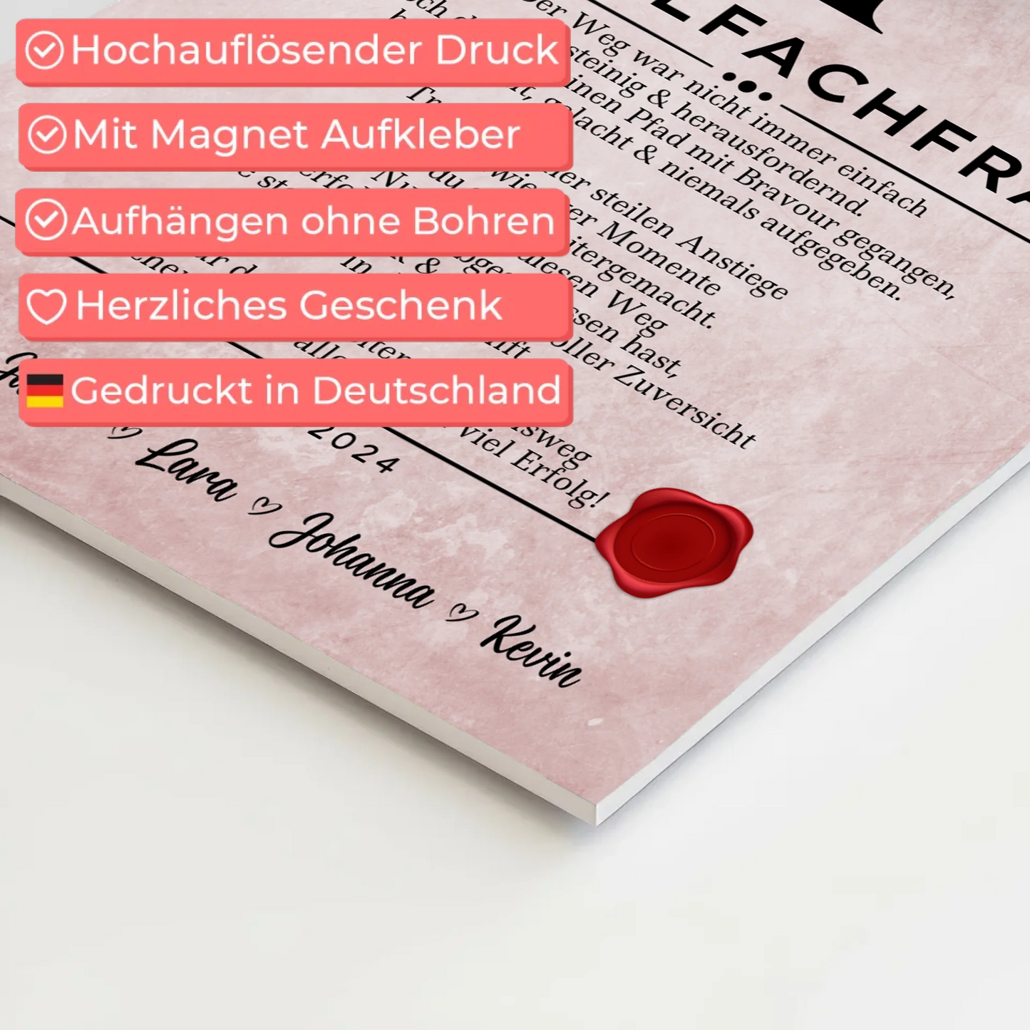 Ausbildungsabschluss Geschenk Hotelfachfrau Urkunde Fotoboard Magnet Poster