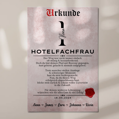 Ausbildungsabschluss Geschenk Hotelfachfrau Urkunde Fotoboard Magnet Poster