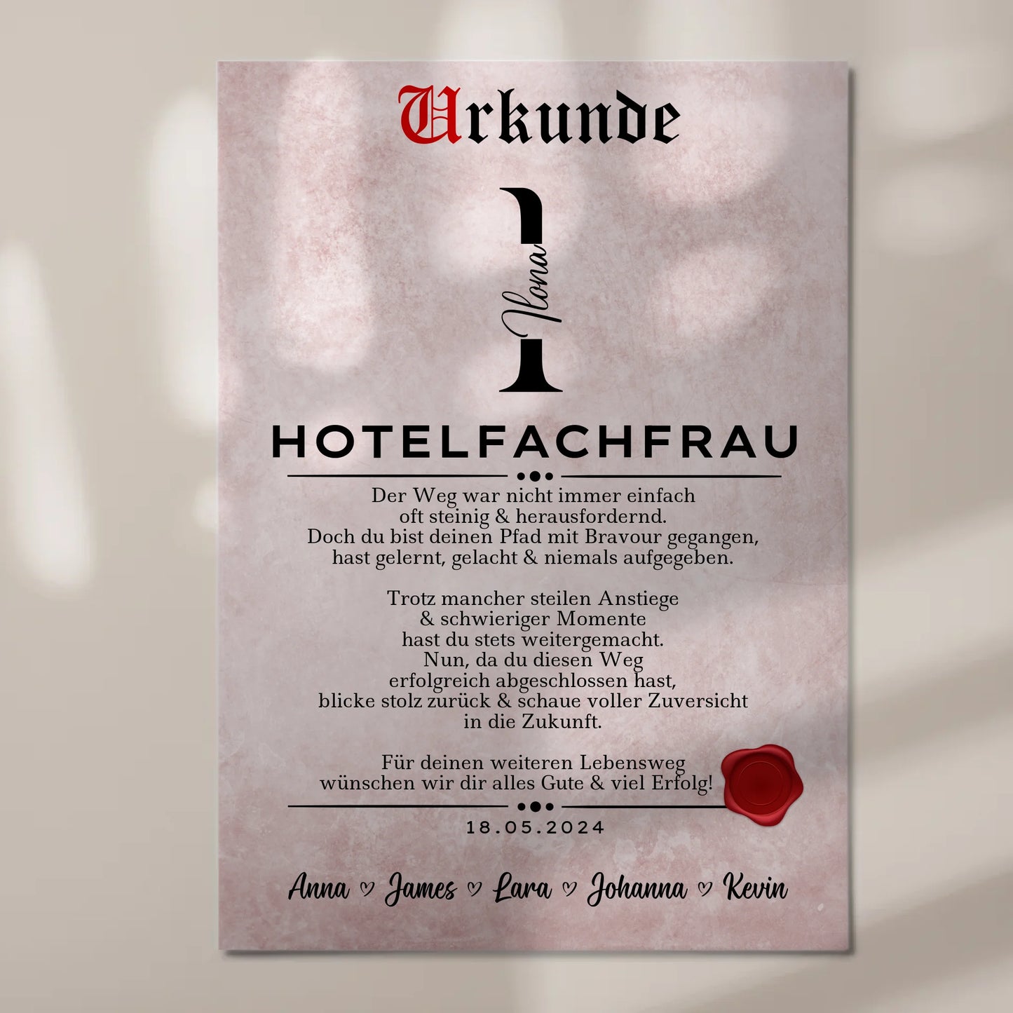 Ausbildungsabschluss Geschenk Hotelfachfrau Urkunde Fotoboard Magnet Poster