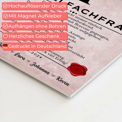 Ausbildungsabschluss Geschenk Hotelfachfrau Urkunde Fotoboard Magnet Poster