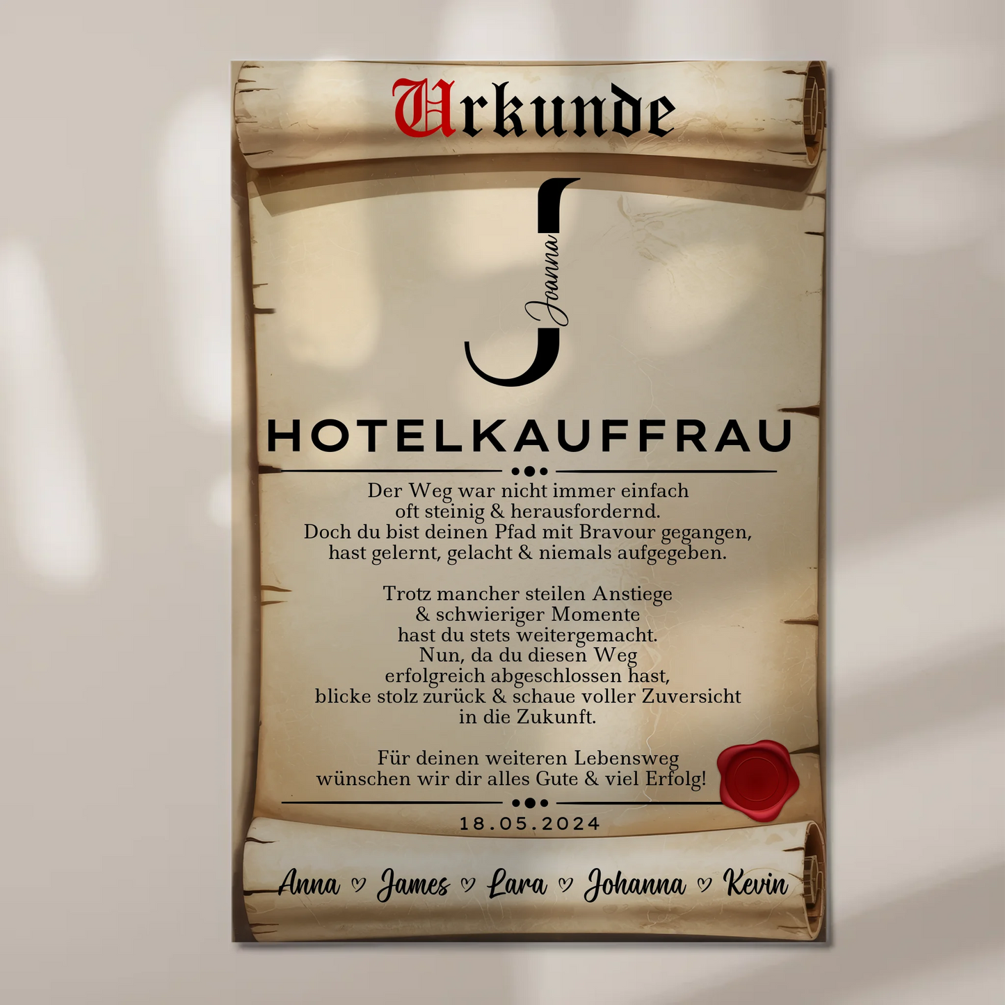 Geschenk Zum Abschluss Ausbildung Hotelkauffrau Urkunde Magnet Fotoboard