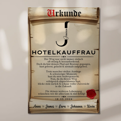 Geschenk Zum Abschluss Ausbildung Hotelkauffrau Urkunde Magnet Fotoboard