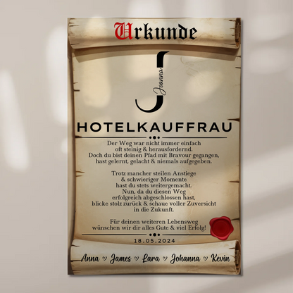 Geschenk Zum Abschluss Ausbildung Hotelkauffrau Urkunde Magnet Fotoboard