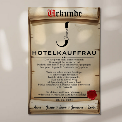 Geschenk Zum Abschluss Ausbildung Hotelkauffrau Urkunde Magnet Fotoboard