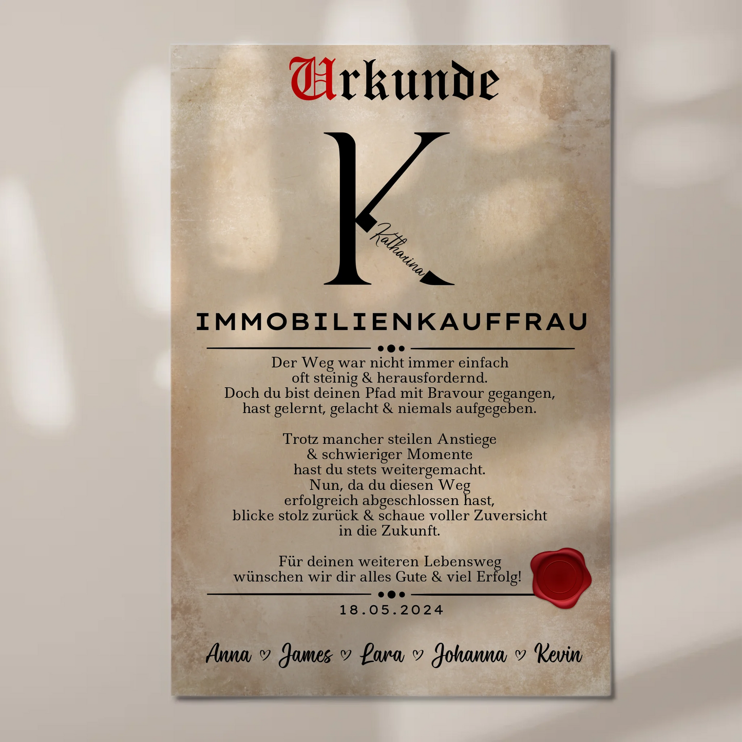 Geschenk Abschluss Ausbildung Immobilienkauffrau Urkunde Fotoboard Magnet Wandbild