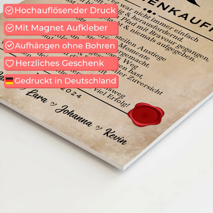 Geschenk Abschluss Ausbildung Immobilienkauffrau Urkunde Fotoboard Magnet Wandbild