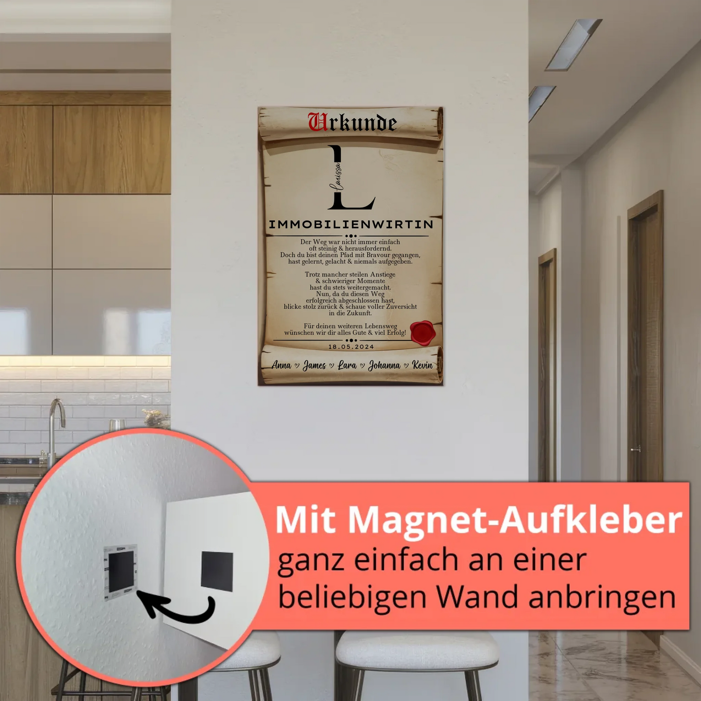 Ausbildungsabschluss Geschenk Immobilienwirtin Urkunde Magnet Wandbild Fotoboard