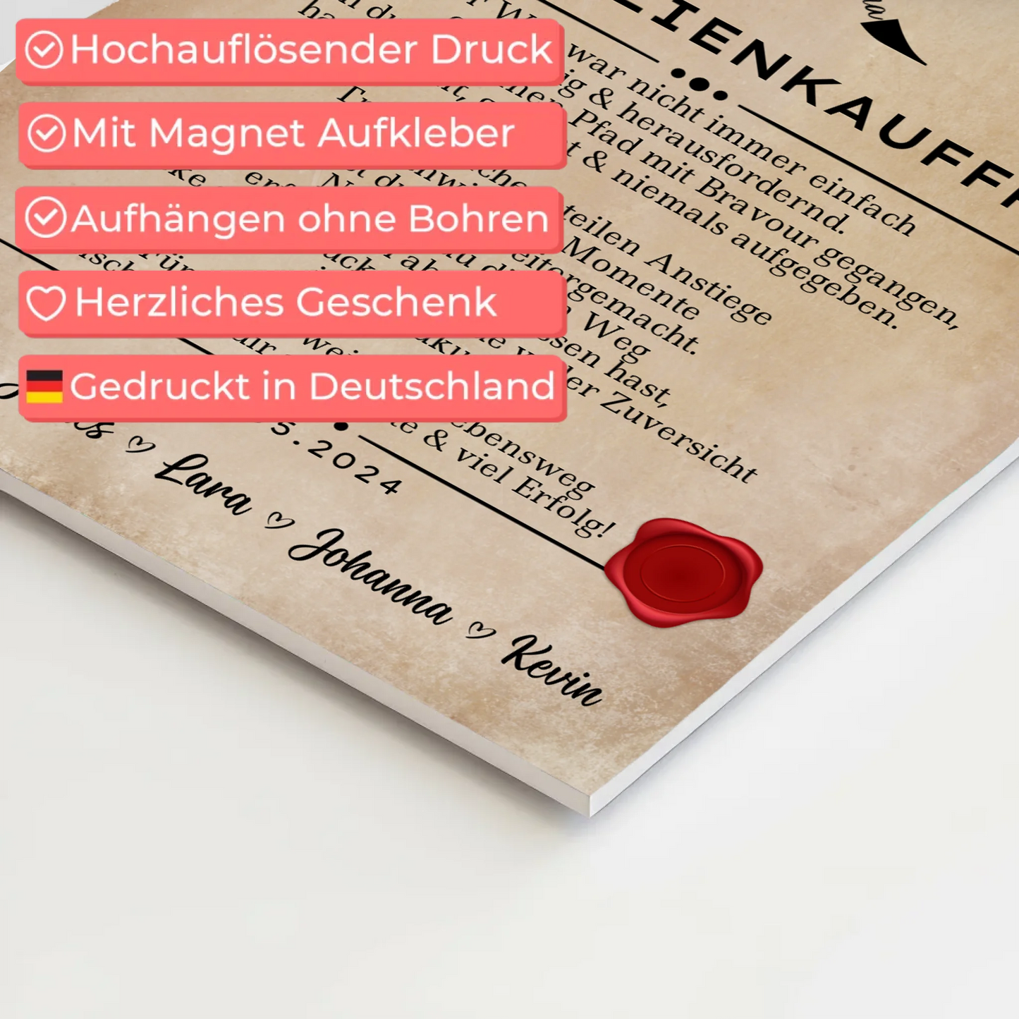 Geschenk Abschluss Ausbildung Immobilienkauffrau Urkunde Fotoboard Magnet Wandbild