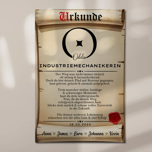 Geschenk Abschluss Ausbildung Industriemechanikerin Urkunde Fotoboard Magnetisch