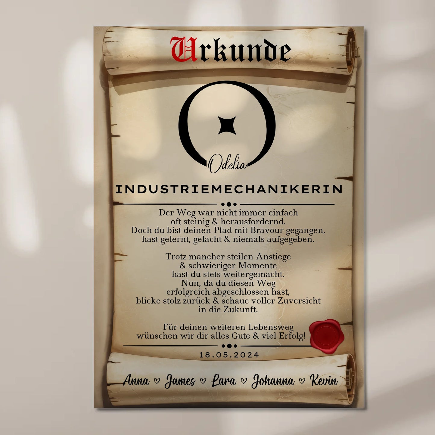 Geschenk Abschluss Ausbildung Industriemechanikerin Urkunde Fotoboard Magnetisch