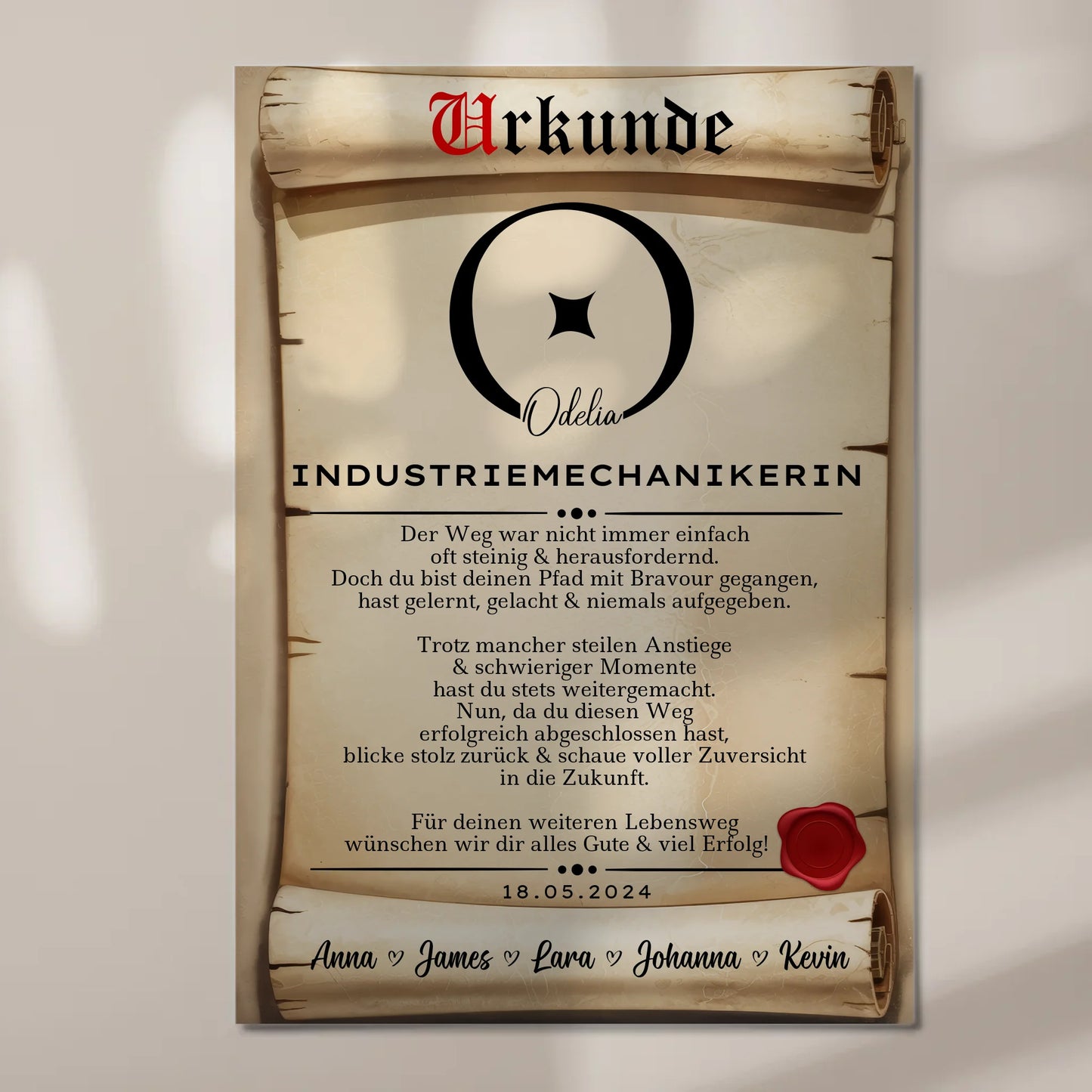Geschenk Abschluss Ausbildung Industriemechanikerin Urkunde Fotoboard Magnetisch