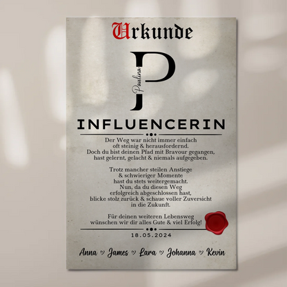 Ausbildungsabschluss Geschenk Influencerin Urkunde Fotoboard Magnet Poster
