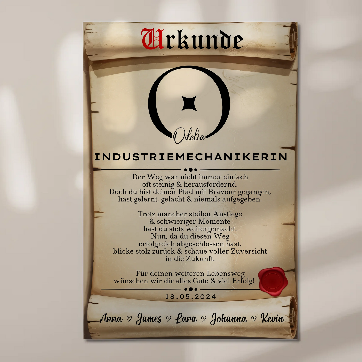 Geschenk Abschluss Ausbildung Industriemechanikerin Urkunde Fotoboard Magnetisch