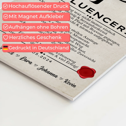 Ausbildungsabschluss Geschenk Influencerin Urkunde Fotoboard Magnet Poster
