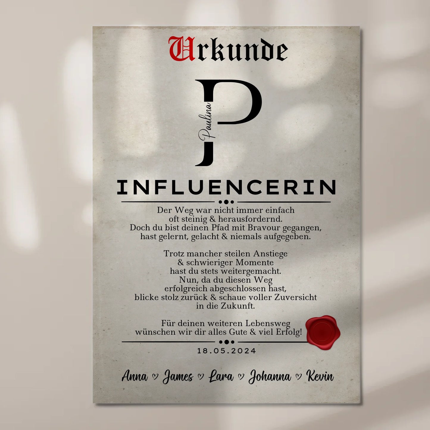 Ausbildungsabschluss Geschenk Influencerin Urkunde Fotoboard Magnet Poster