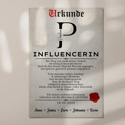 Ausbildungsabschluss Geschenk Influencerin Urkunde Fotoboard Magnet Poster