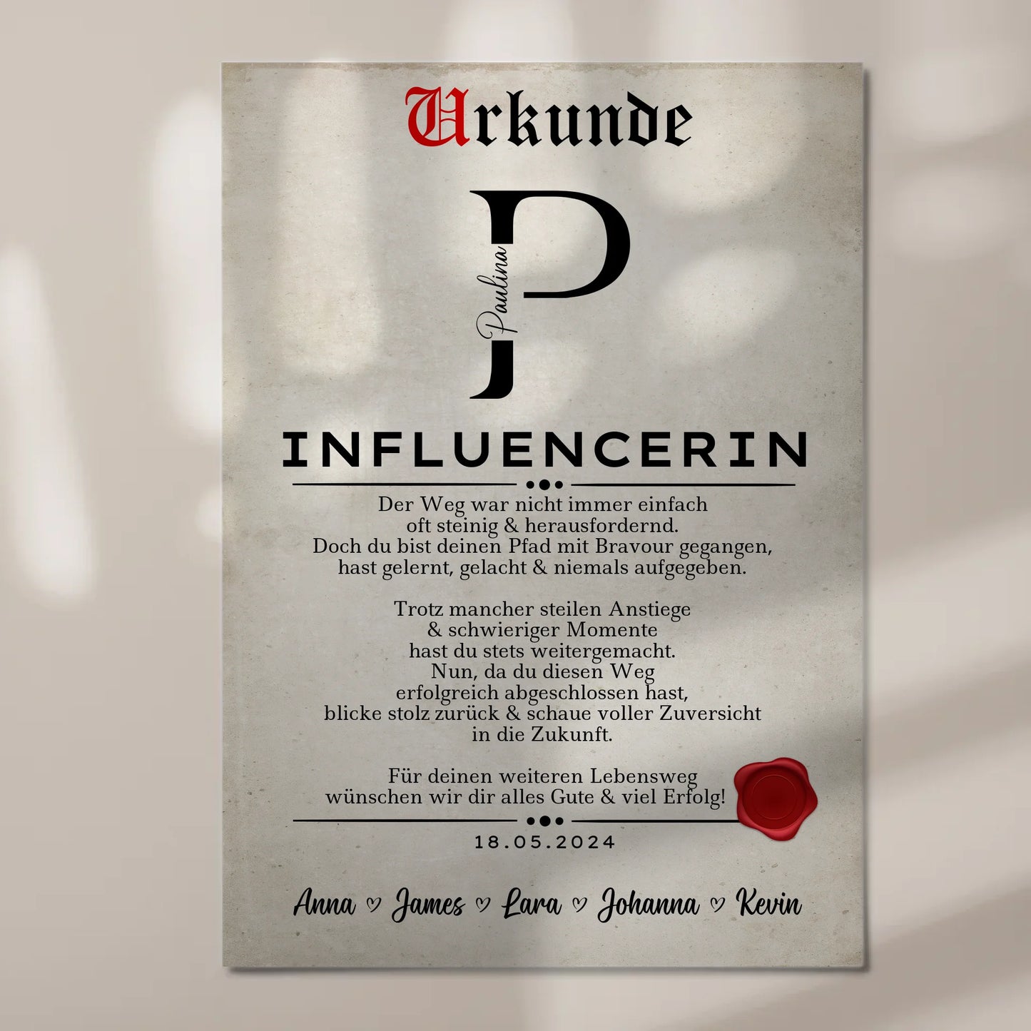 Ausbildungsabschluss Geschenk Influencerin Urkunde Fotoboard Magnet Poster