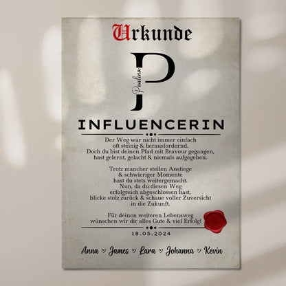 Ausbildungsabschluss Geschenk Influencerin Urkunde Fotoboard Magnet Poster