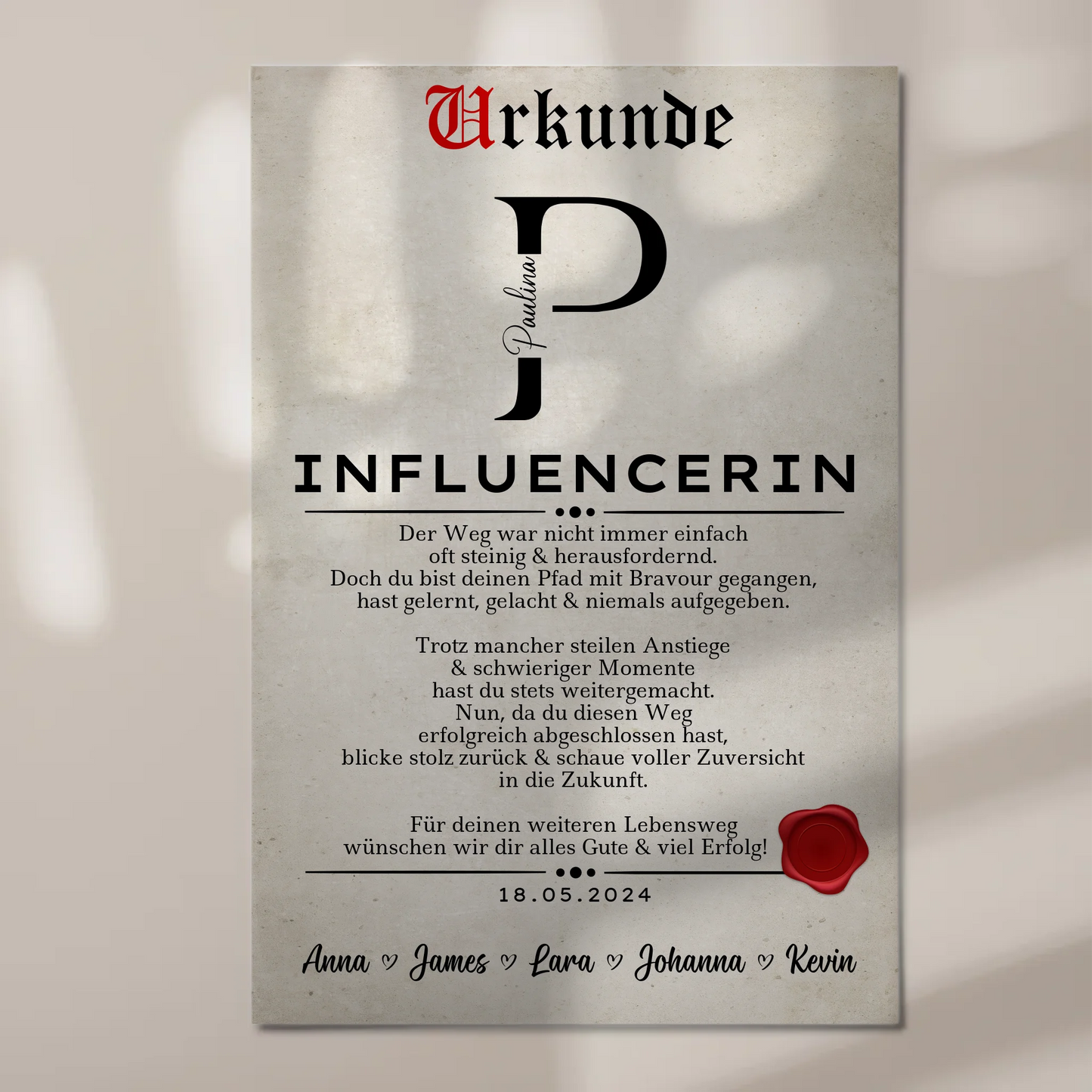 Ausbildungsabschluss Geschenk Influencerin Urkunde Fotoboard Magnet Poster