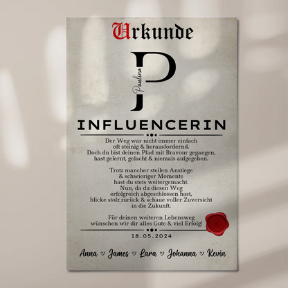 Ausbildungsabschluss Geschenk Influencerin Urkunde Fotoboard Magnet Poster