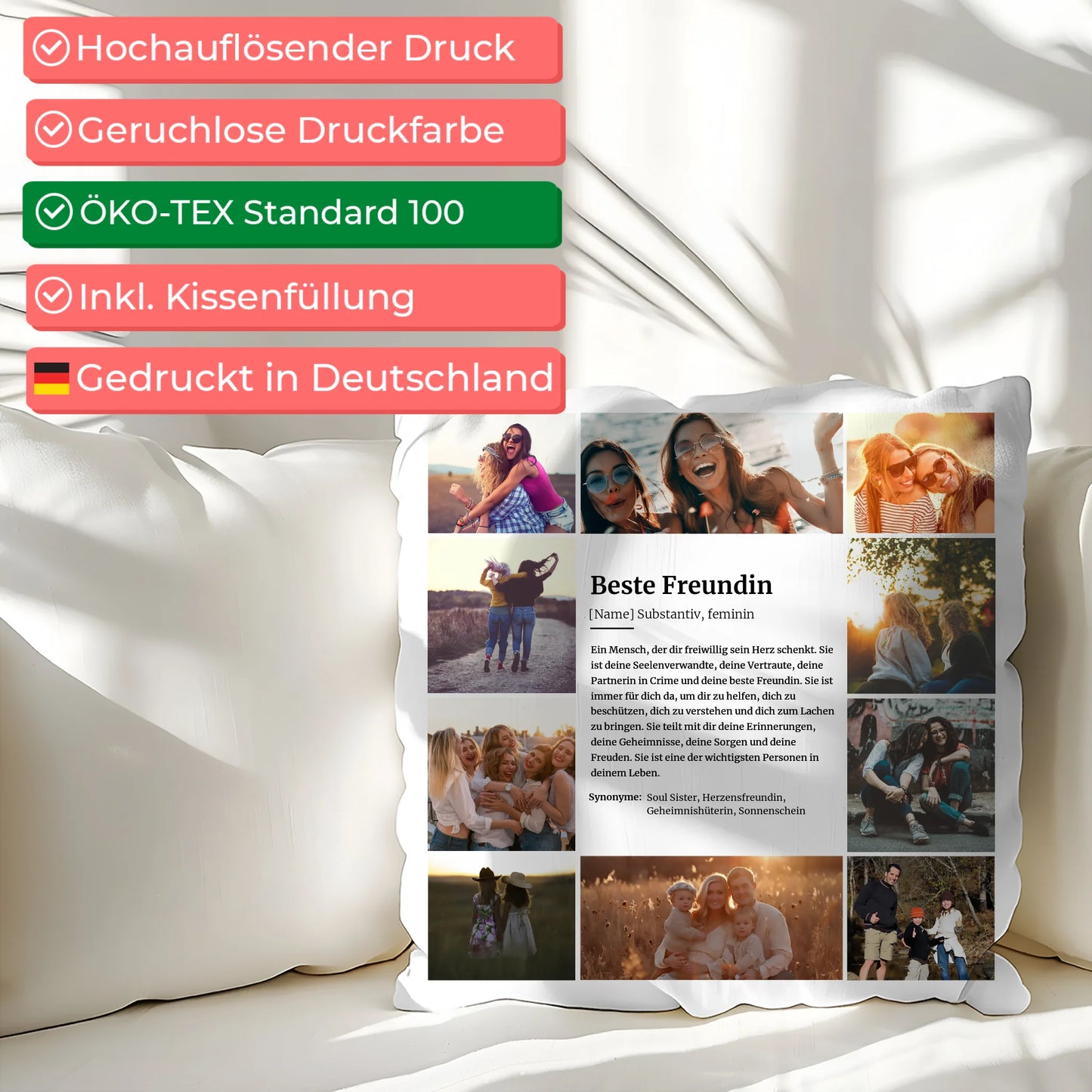 Personalisiertes Kissen Definition Beste Freundin mit 10 Fotos