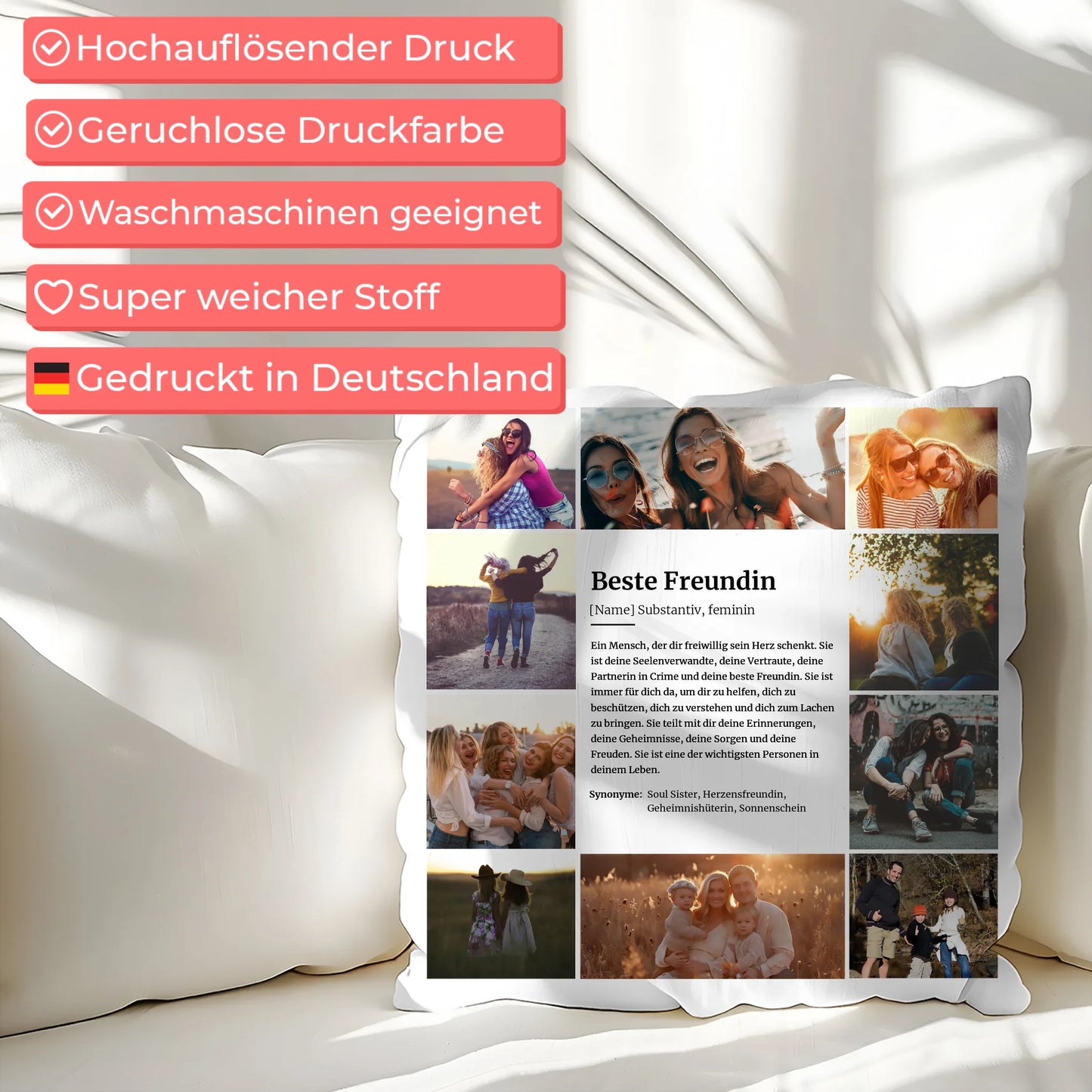 Personalisiertes Kissen Definition Beste Freundin mit 10 Fotos