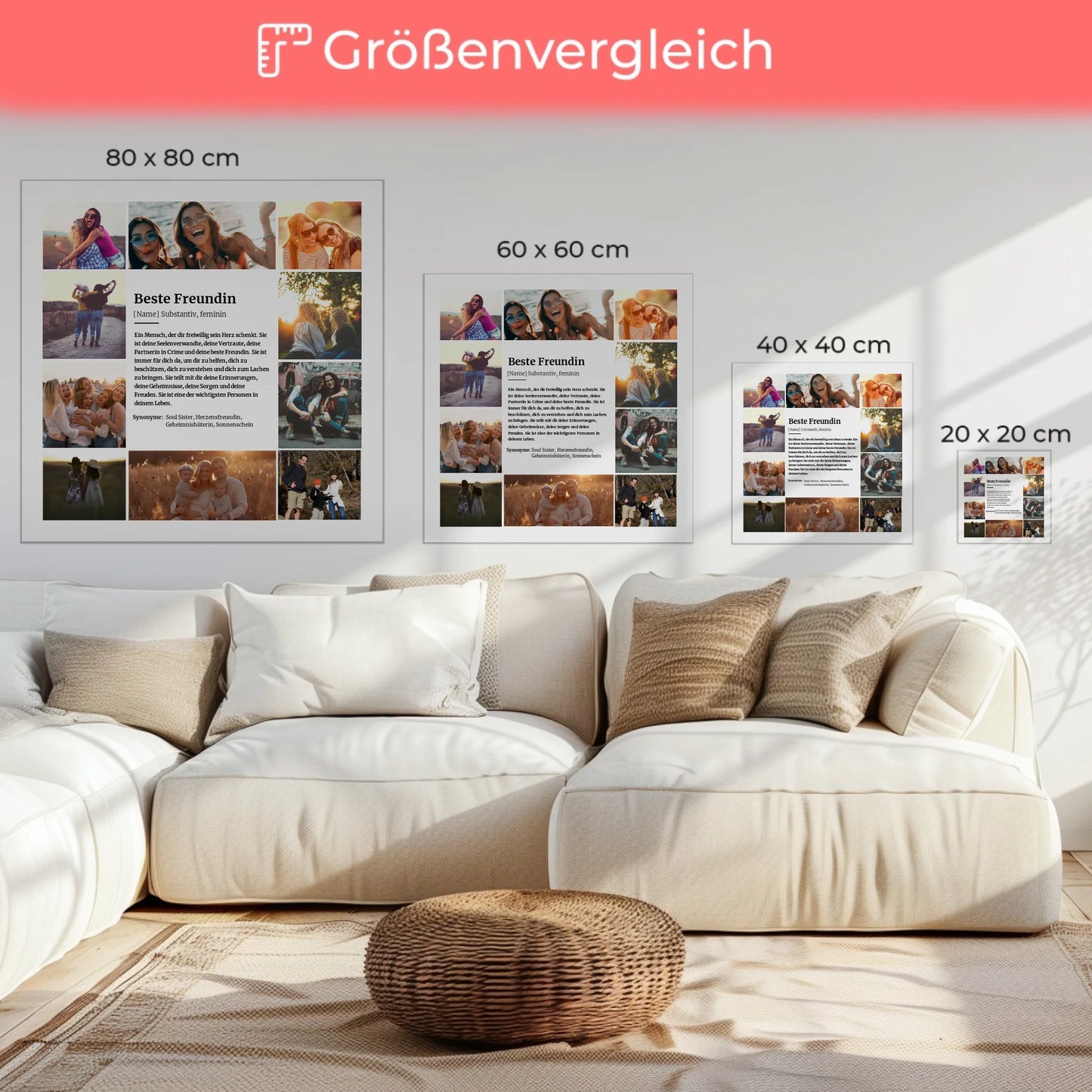 Leinwand Geschenk personalisiert Definition Beste Freundin mit 10 Fotos