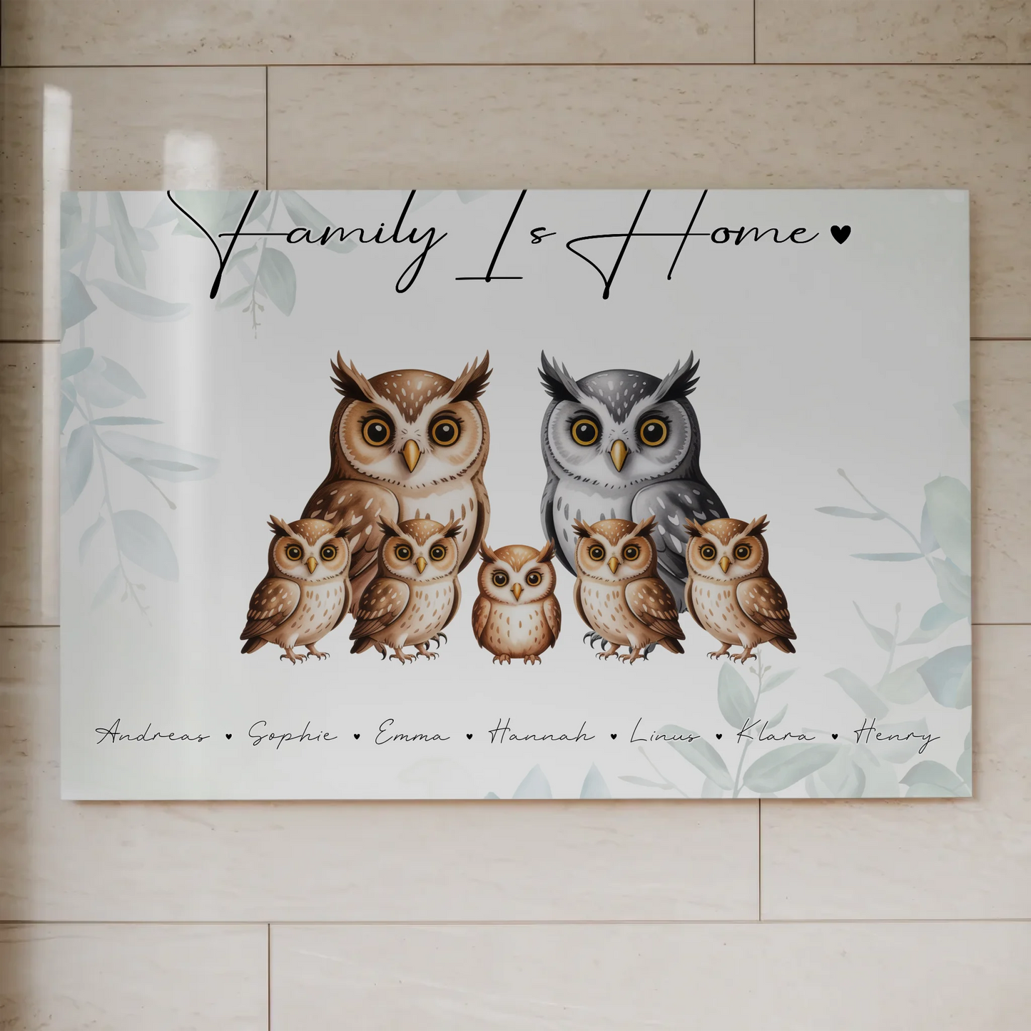 Personalisiertes Fotoboard Familie Eulen Familienporträt Geschenk für Papa Mama Oma Opa 1