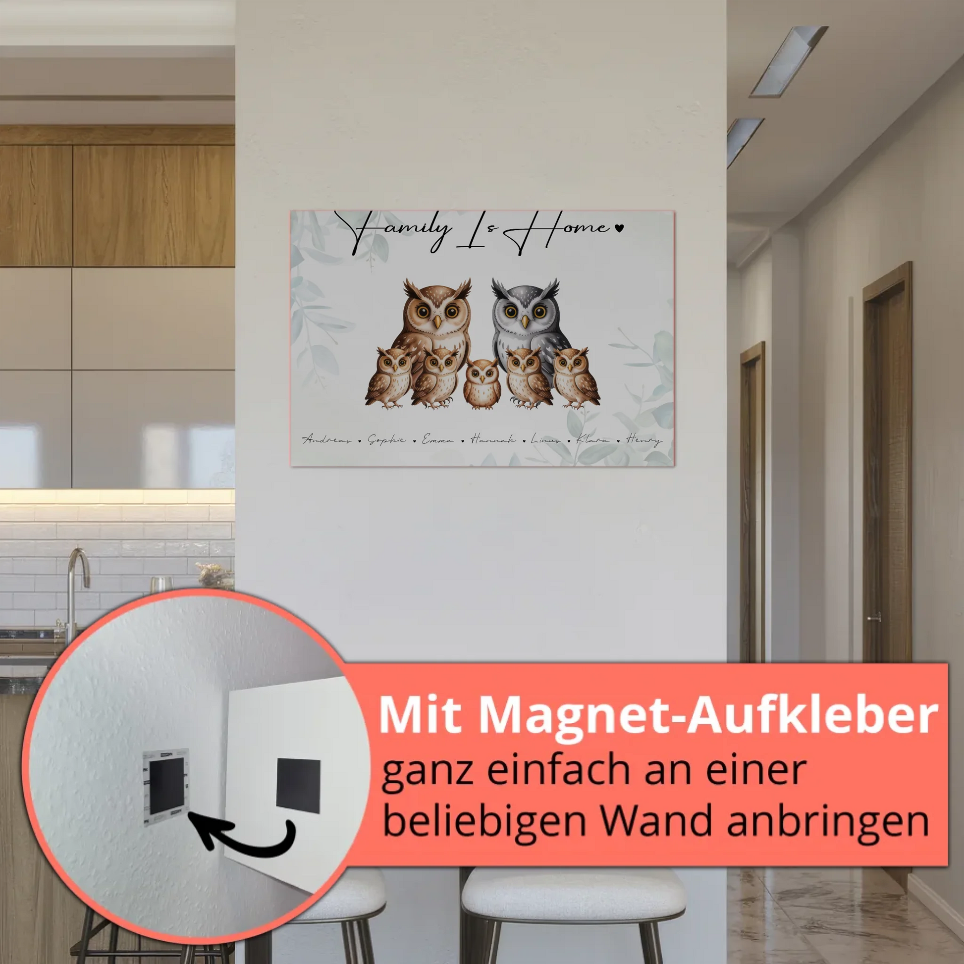 Personalisiertes Fotoboard Familie Eulen Familienporträt Geschenk für Papa Mama Oma Opa 6