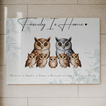 Personalisiertes Fotoboard Familie Eulen Familienporträt Geschenk für Papa Mama Oma Opa 7