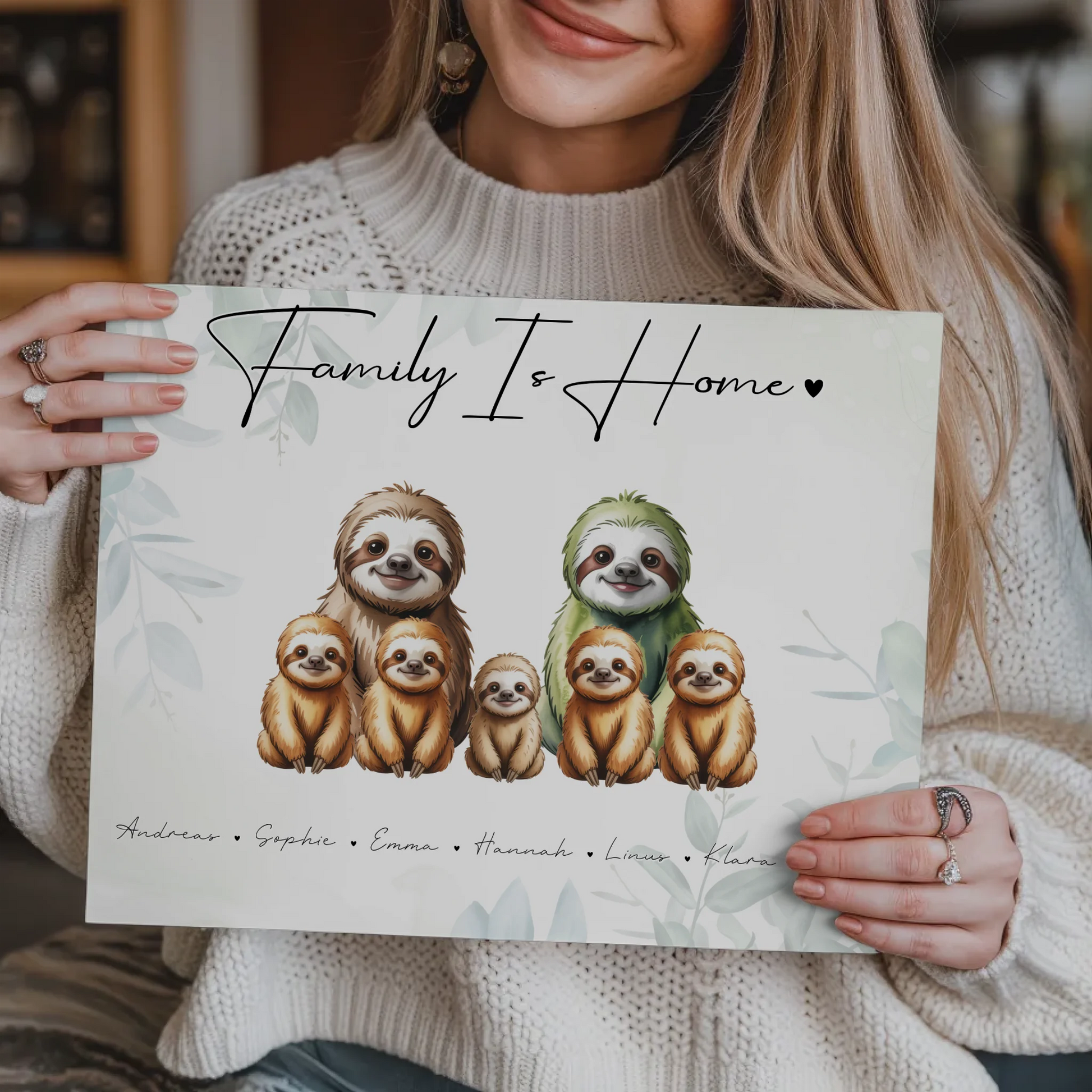 Fotoboard Familienbild Personalisiert Mit Vorschau Faultier Familienporträt Geschenk für Mama Papa Oma Opa 9