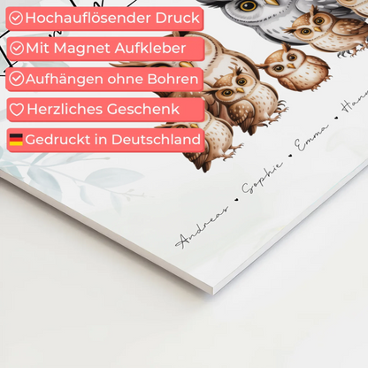 Personalisiertes Fotoboard Familie Eulen Familienporträt Geschenk für Papa Mama Oma Opa 10