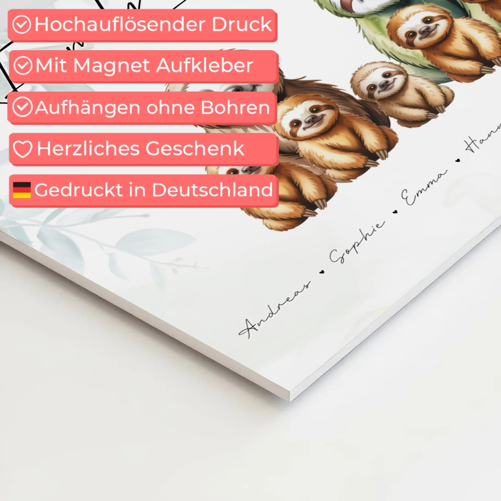 Fotoboard Familienbild Personalisiert Mit Vorschau Faultier Familienporträt Geschenk für Mama Papa Oma Opa 10