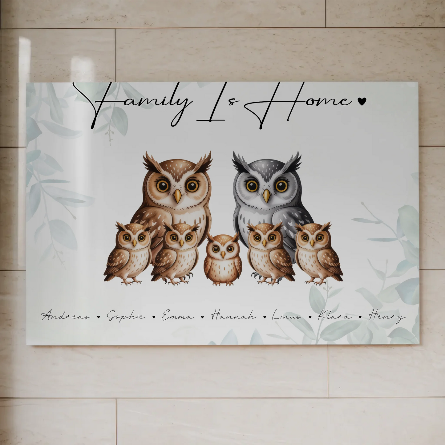 Personalisiertes Fotoboard Familie Eulen Familienporträt Geschenk für Papa Mama Oma Opa