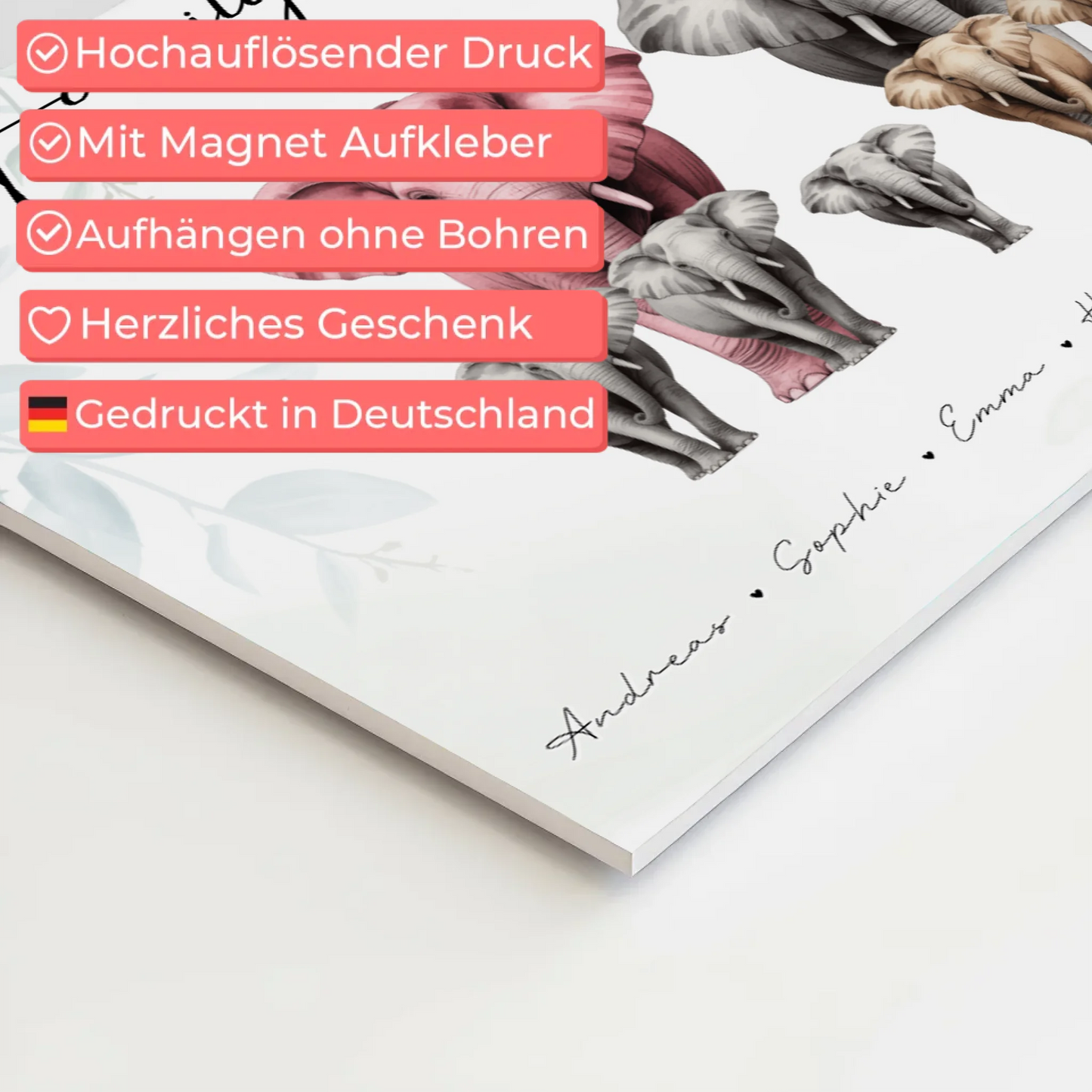 Fotoboard Familie Spruch Elefanten Familienporträt Geschenk für Mama Papa Oma Opa