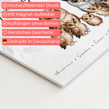 Personalisiertes Fotoboard Familie Eulen Familienporträt Geschenk für Papa Mama Oma Opa