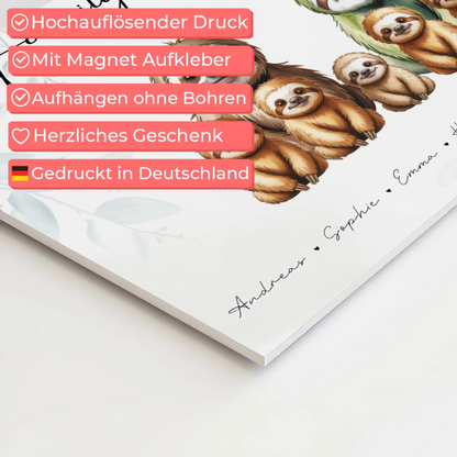 Fotoboard Familienbild Personalisiert Mit Vorschau Faultier Familienporträt Geschenk für Mama Papa Oma Opa