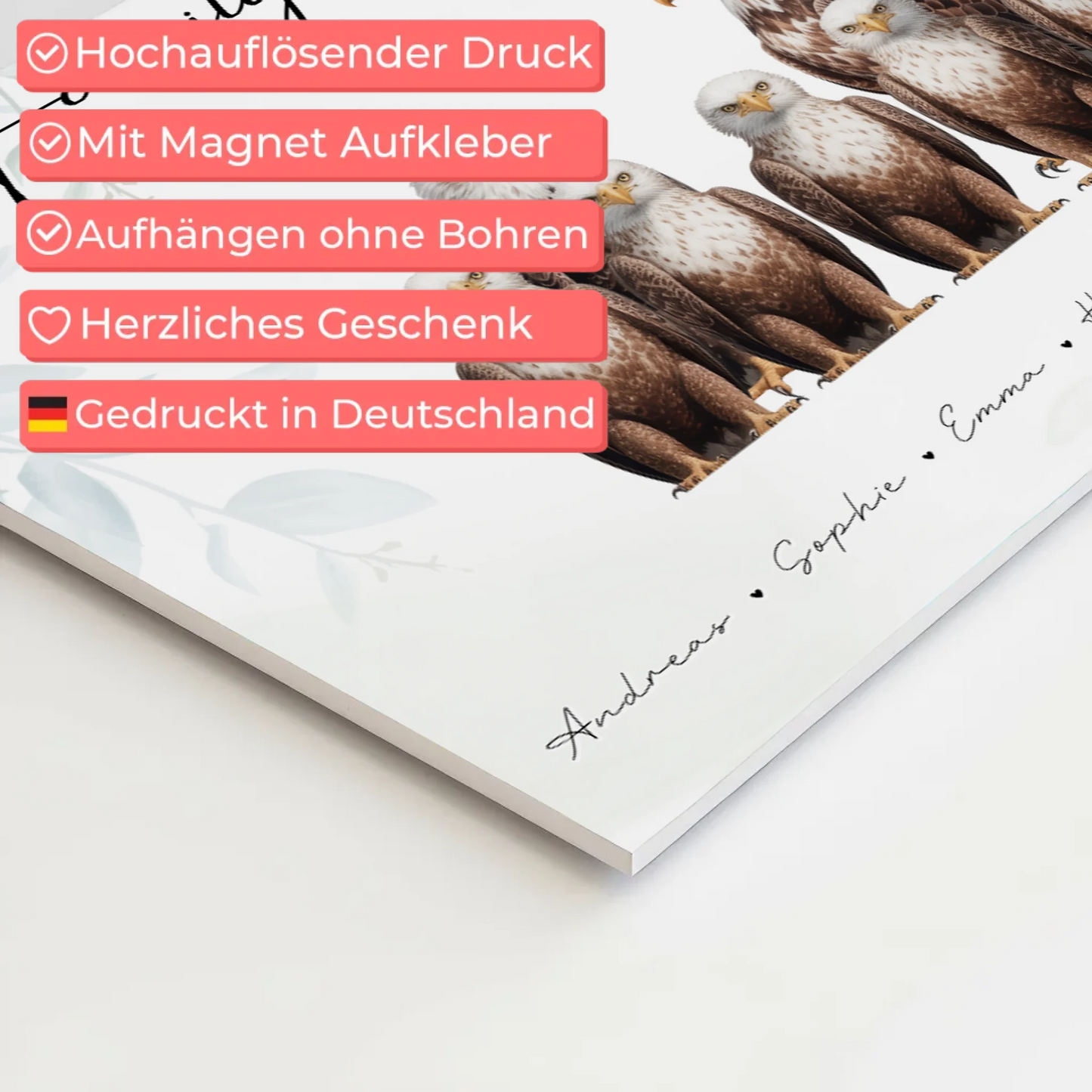 Fotoboard Familie Personalisiert Adler Familienporträt Geschenk für Papa Mama Oma Opa