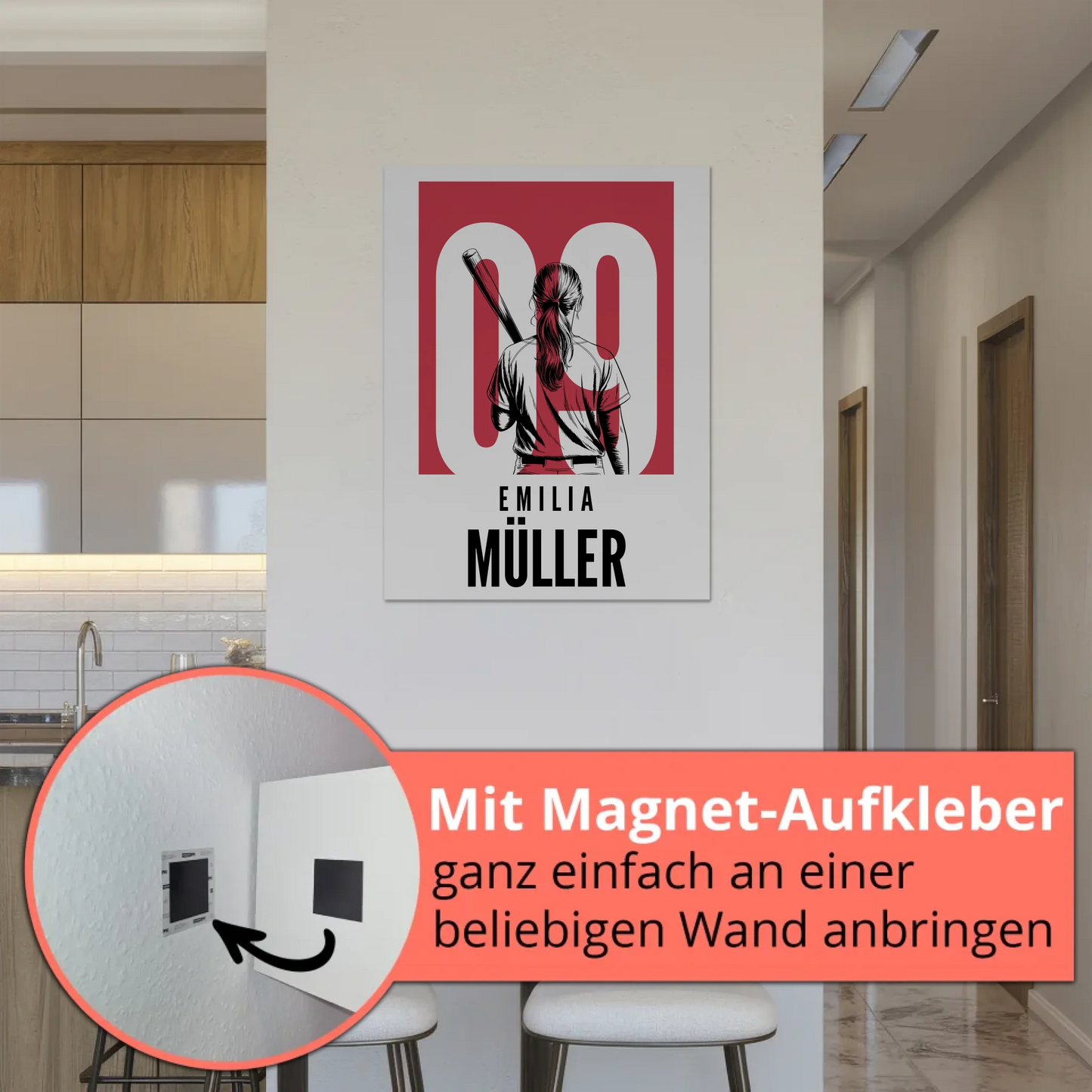 Personalisiertes Fotoboard Magnetisch Baseball Baseballspielerin Geschenk für Tocher Mama Tante Freundin