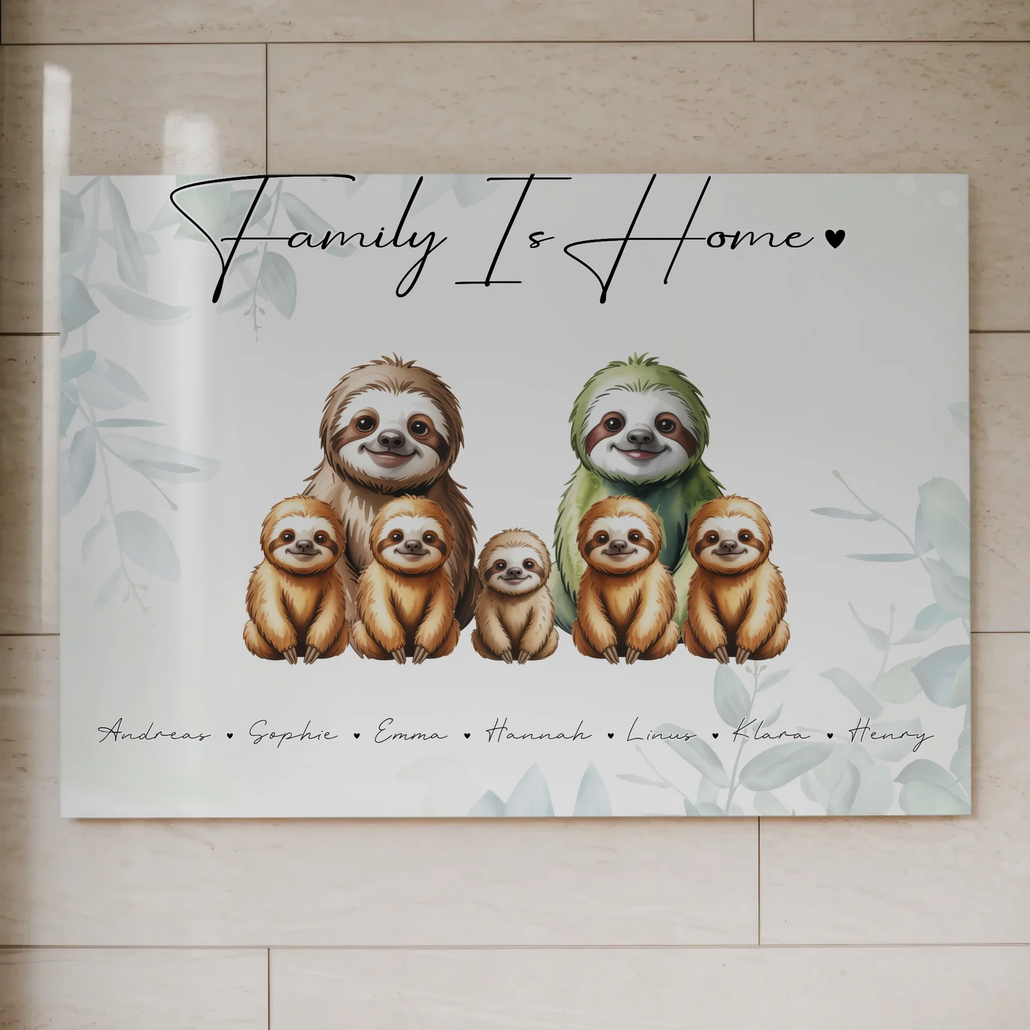 Fotoboard Familienbild Personalisiert Mit Vorschau Faultier Familienporträt Geschenk für Mama Papa Oma Opa