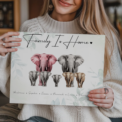 Fotoboard Familie Spruch Elefanten Familienporträt Geschenk für Mama Papa Oma Opa