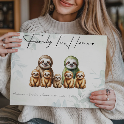 Fotoboard Familienbild Personalisiert Mit Vorschau Faultier Familienporträt Geschenk für Mama Papa Oma Opa