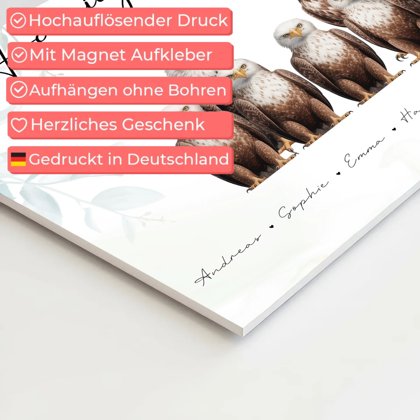 Fotoboard Familie Personalisiert Adler Familienporträt Geschenk für Papa Mama Oma Opa