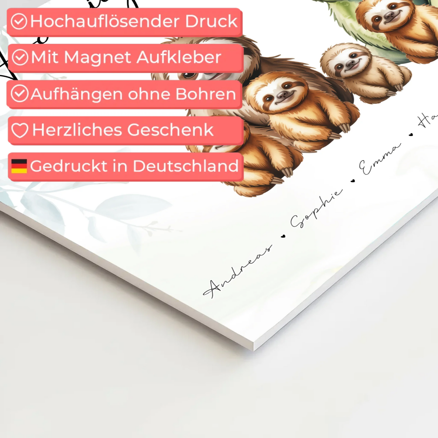 Fotoboard Familienbild Personalisiert Mit Vorschau Faultier Familienporträt Geschenk für Mama Papa Oma Opa