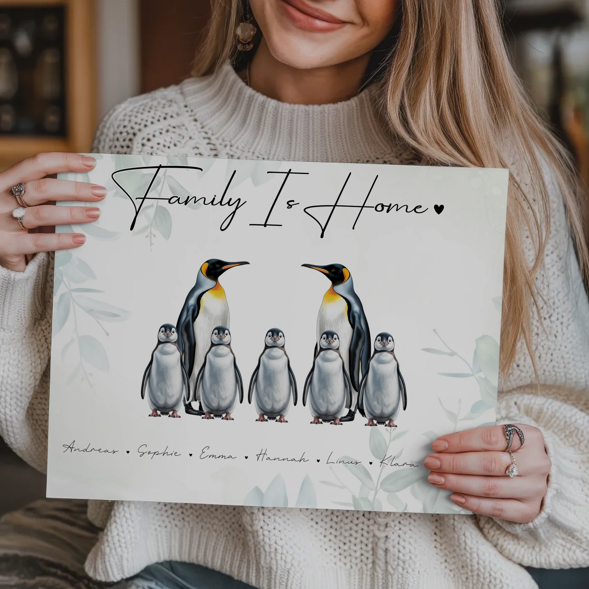 Familien Fotoboard Mit Namen Pinguin Familienporträt Geschenk für Mama Papa Oma Opa 9