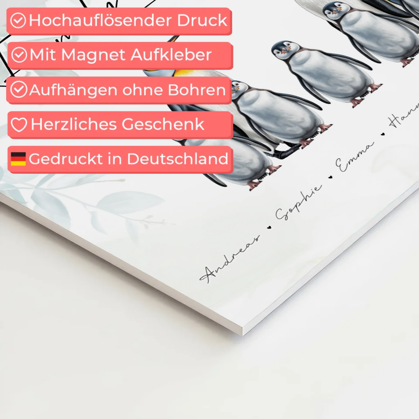 Familien Fotoboard Mit Namen Pinguin Familienporträt Geschenk für Mama Papa Oma Opa 10