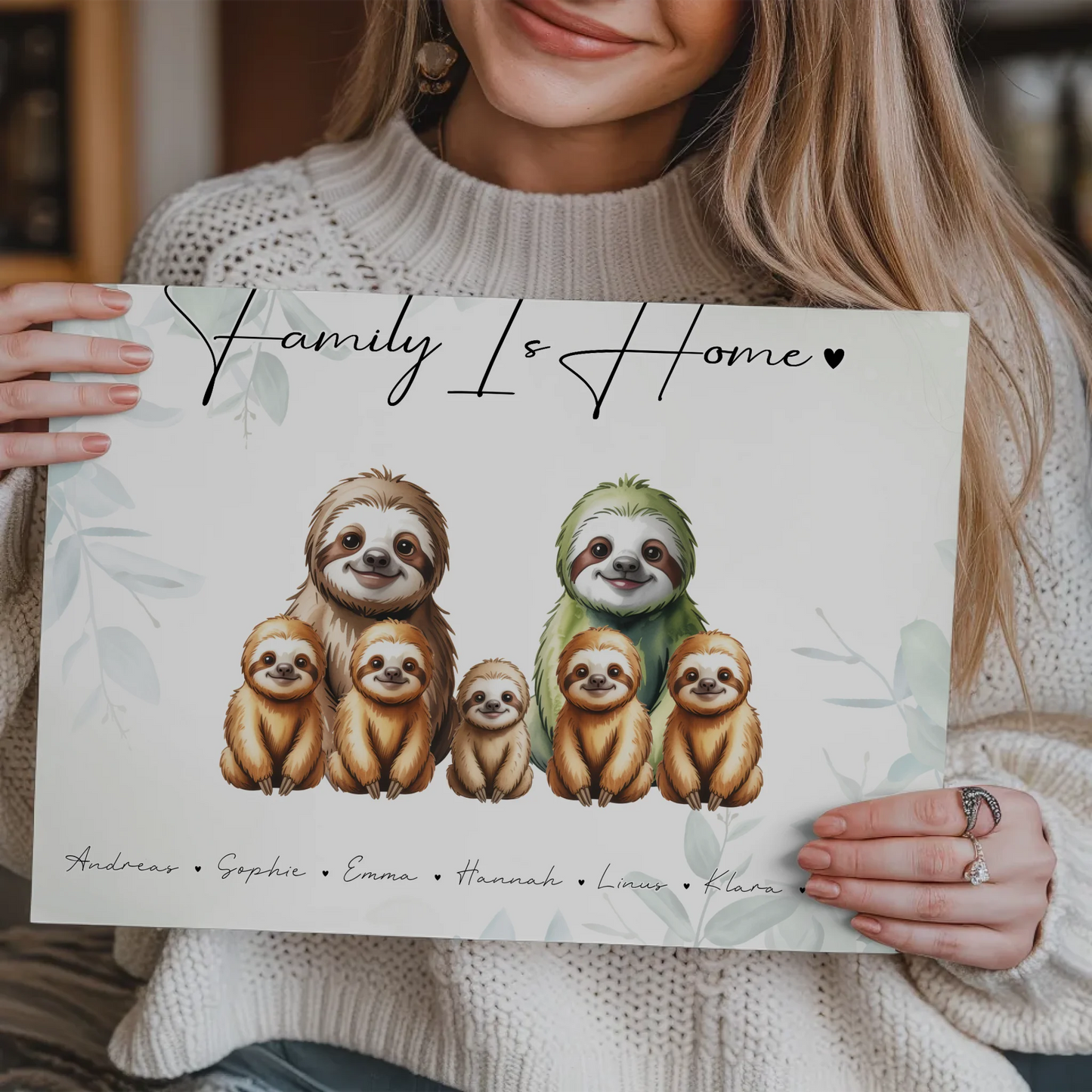 Fotoboard Familienbild Personalisiert Mit Vorschau Faultier Familienporträt Geschenk für Mama Papa Oma Opa