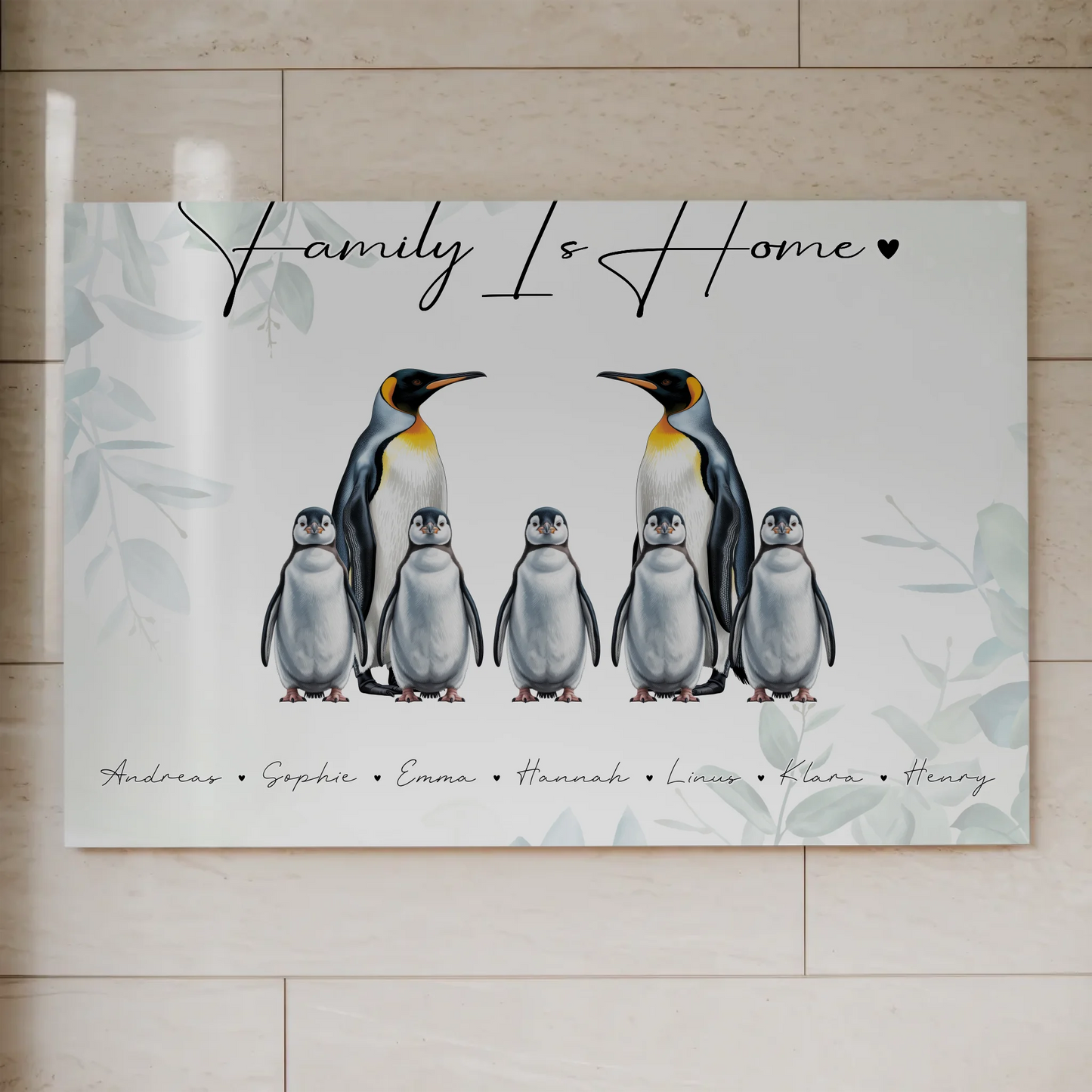 Familien Fotoboard Mit Namen Pinguin Familienporträt Geschenk für Mama Papa Oma Opa