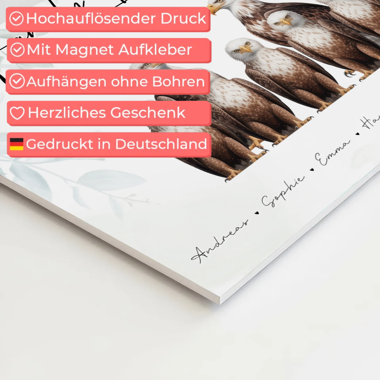Fotoboard Familie Personalisiert Adler Familienporträt Geschenk für Papa Mama Oma Opa