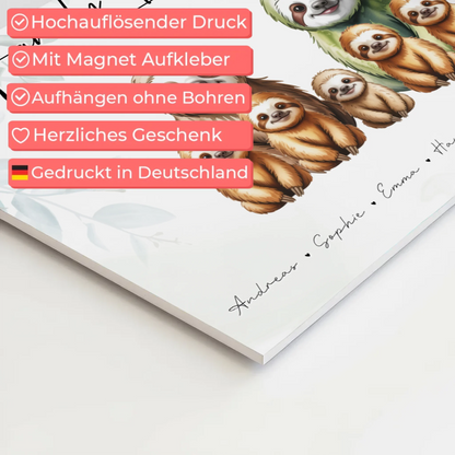 Fotoboard Familienbild Personalisiert Mit Vorschau Faultier Familienporträt Geschenk für Mama Papa Oma Opa